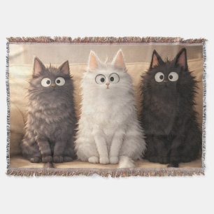Süße Fluffige Cartoon-Katzen Grau Weiß & Schwarz Decke