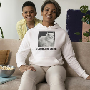 Süße Fluffige Weiße Katze Auf Asch-Schwarzem Text  Hoodie
