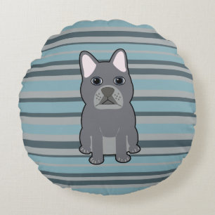 Süße Französische Bulldogge Blaue Streifen Rundes Kissen