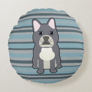Süße Französische Bulldogge Blaue Streifen Rundes Kissen
