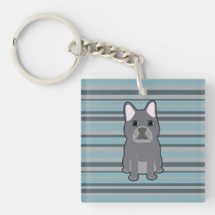 Süße Französische Bulldogge Blaue Streifen Schlüsselanhänger