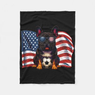 Süße Französische Bulldogge Fußball USA-Flagge Sun Fleecedecke