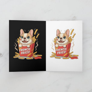 Süße Französische Bulldogge Pommes Frites Kawaii K Karte