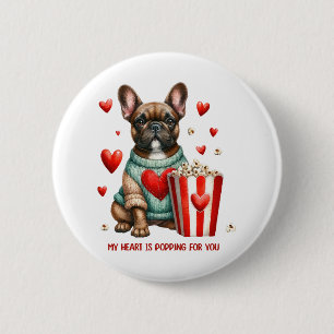 Süße Französische Bulldogge Valentinstag Herz Button
