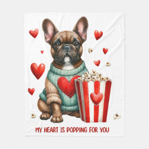 Süße Französische Bulldogge Valentinstag Herz Fleecedecke