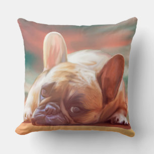 Süße Französische Bulldogge Wasserfarben-Kunstmale Kissen