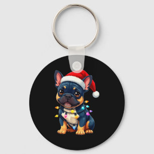 Süße Französische Bulldogge Weihnachten Santa Haus Schlüsselanhänger