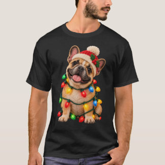 Süße Französische Bulldogge Weihnachtslichter Sant T-Shirt