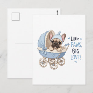 Süße Französische Bulldogge Welpe Babywanne Retro Postkarte