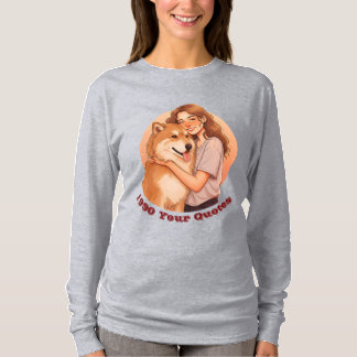 Süße Frau und Hund kuscheln T-Shirt