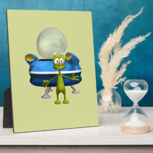 Süße freundliche Alien-UFO-Cartoon-Weltraum-Kunst Fotoplatte