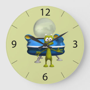 Süße freundliche Alien-UFO-Cartoon-Weltraum-Kunst Große Wanduhr