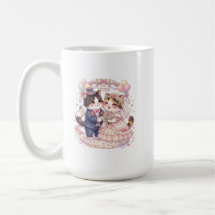 Süße Frisch Vermählte Katzen Hochzeit Wasserfarbe Kaffeetasse