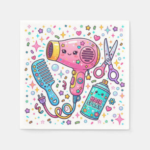 Süße Friseurwerkzeuge im Kawaii-Kunststil Serviette