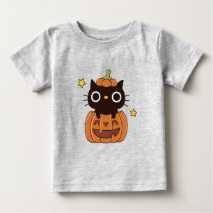 Süße Frohe Halloween-Schwarze Katze in Kürbis-Baby Baby T-shirt