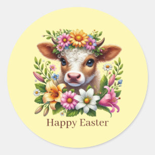 Süße Frohe Ostern Kuh  Runder Aufkleber