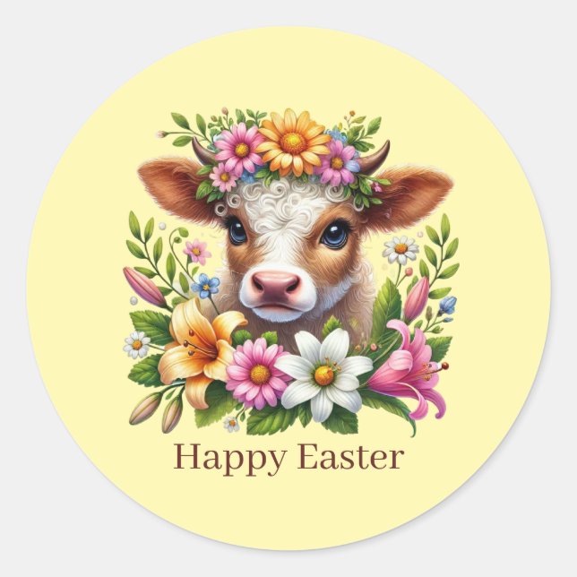 Süße Frohe Ostern Kuh  Runder Aufkleber (Vorderseite)
