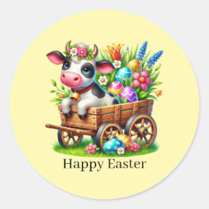 Süße Frohe Ostern Kuh  Runder Aufkleber