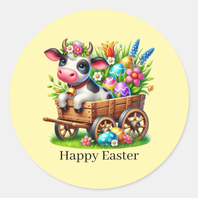 Süße Frohe Ostern Kuh  Runder Aufkleber (Vorderseite)