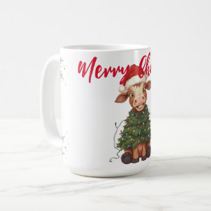 Süße fröhliche Kuh Weihnachtsbaum Kalb Ochse Xmas Kaffeetasse