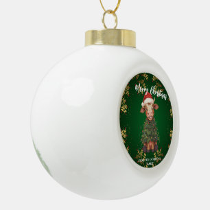 Süße fröhliche Kuh Weihnachtsbaum Kalb Ochse Xmas  Keramik Kugel-Ornament