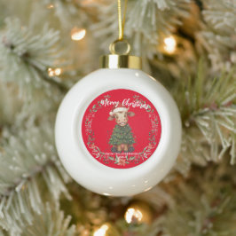 Süße fröhliche Kuh Weihnachtsbaum Kalb Ochse Xmas  Keramik Kugel-Ornament
