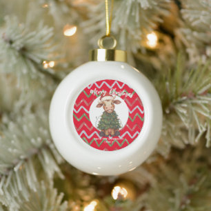 Süße fröhliche Kuh Weihnachtsbaum Kalb Ochse Xmas  Keramik Kugel-Ornament
