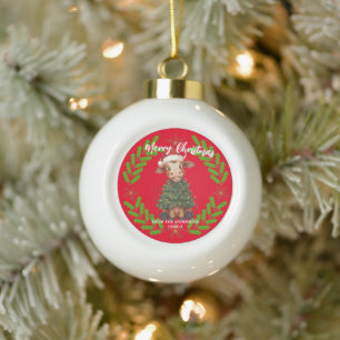 Süße fröhliche Kuh Weihnachtsbaum Kalb Ochse Xmas Keramik Kugel-Ornament