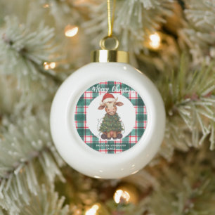 Süße fröhliche Kuh Weihnachtsbaum Kalb Ochse Xmas  Keramik Kugel-Ornament