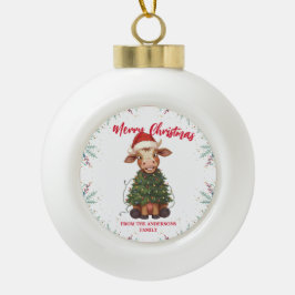 Süße fröhliche Kuh Weihnachtsbaum Kalb Ochse Xmas  Keramik Kugel-Ornament
