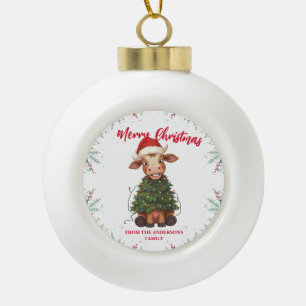 Süße fröhliche Kuh Weihnachtsbaum Kalb Ochse Xmas  Keramik Kugel-Ornament