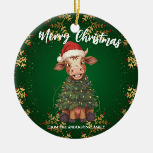 Süße fröhliche Kuh Weihnachtsbaum Kalb Ochse Xmas Keramik Ornament