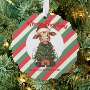 Süße fröhliche Kuh Weihnachtsbaum Kalb Ochse Xmas Ornament Karte