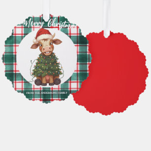 Süße fröhliche Kuh Weihnachtsbaum Kalb Ochse Xmas  Ornament Karte