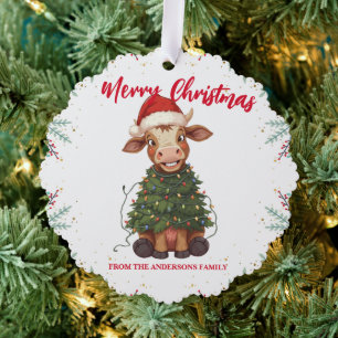 Süße fröhliche Kuh Weihnachtsbaum Kalb Ochse Xmas Ornament Karte