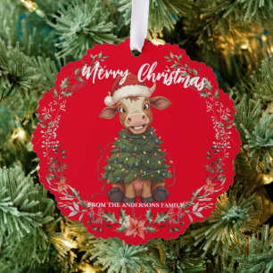 Süße fröhliche Kuh Weihnachtsbaum Kalb Ochse Xmas Ornament Karte
