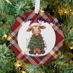 Süße fröhliche Kuh Weihnachtsbaum Kalb Ochse Xmas Ornament Karte