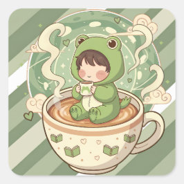 Süße Frosch-Coffee-Tale-Design Quadratischer Aufkleber