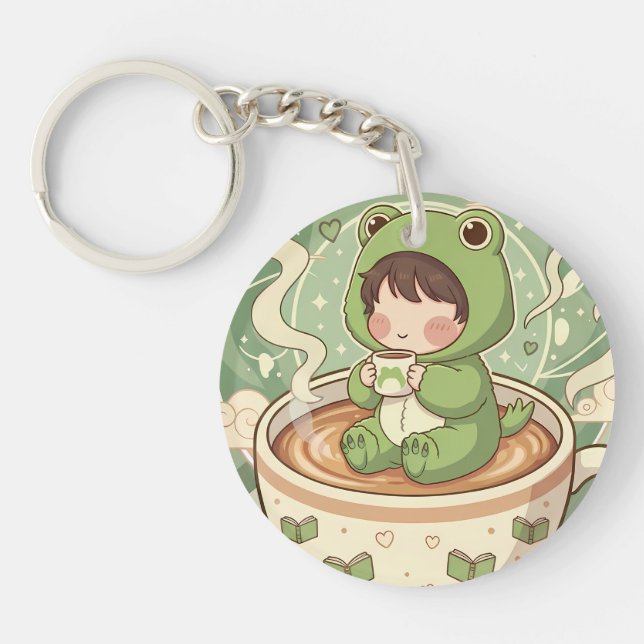 Süße Frosch-Coffee-Tale-Design Schlüsselanhänger (Vorderseite)
