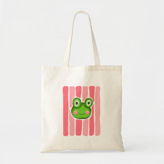 Süße Frosch-Illustration mit rosa gestreifter Tasc Tragetasche