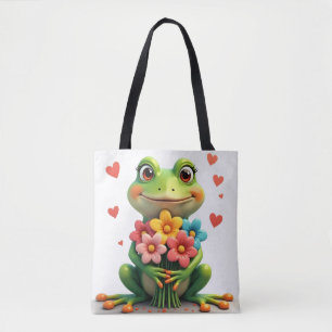 Süße Frosch- und Blumen-Tragetasche Tasche