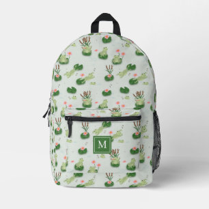 Süße Frösche im Seerosenteich monogrammierte Initi Bedruckter Rucksack