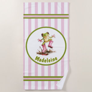 Süße Frösche in rosa Regenstiefeln Monogramm gestr Strandtuch