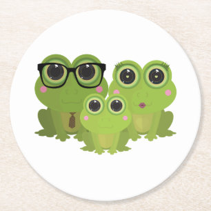 Süße Froschfamilie – Mama, Papa und Babygrünfösche Runder Pappuntersetzer