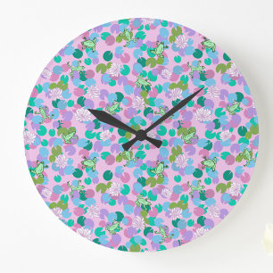 Süße Froschkunst große Uhr mit rosa Hintergrund