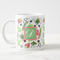 Süße Fruchtsalat Kiwi Erdbeeren Doodle Monogramm