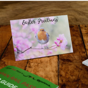Süße Frühlings-Rotkehlchen-Ostergrüße Blüten Postkarte