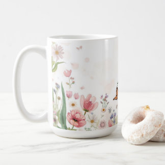 Süße Frühlingsblumen Wildblumenstrauß Schmetterlin Kaffeetasse