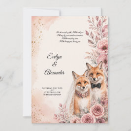 Süße Fuchs-Braut und Bräutigam Roségold Blumen Einladung