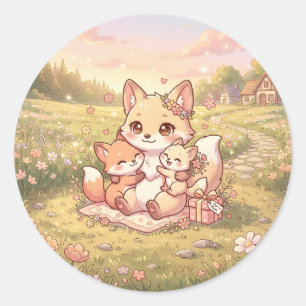 Süße Fuchs-Familien-Sticker Runder Aufkleber